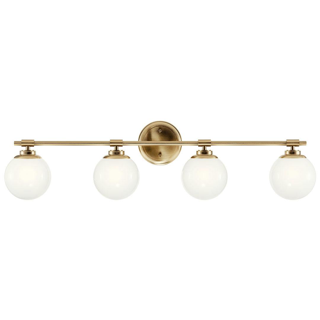 The Benno 34 Inch 4 Light Vanity Light with Opal Glass in Champagne Bronze mounted down on a white background