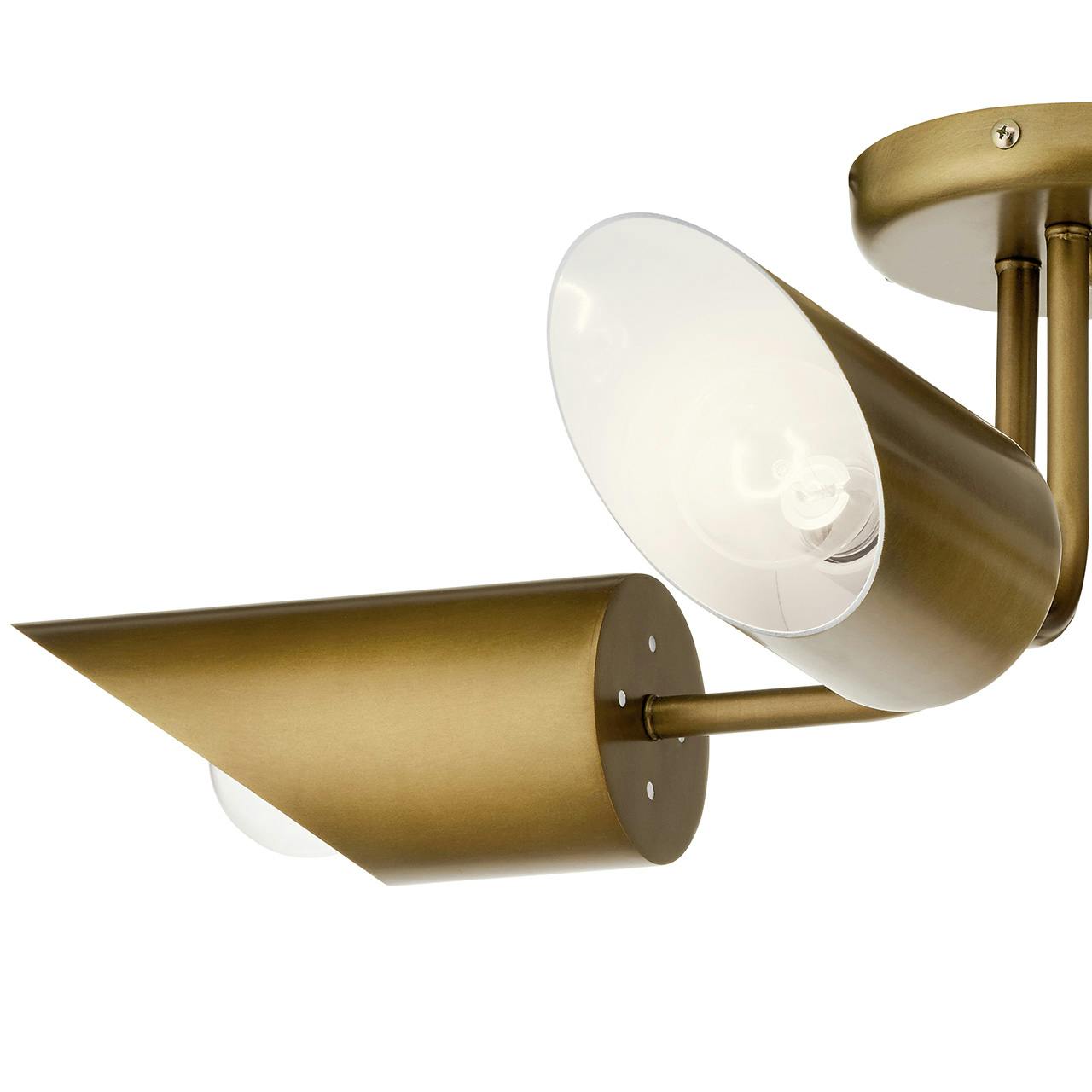 Close up view of the Trentino 4 Light Semi Flush Natural Brass on a white background