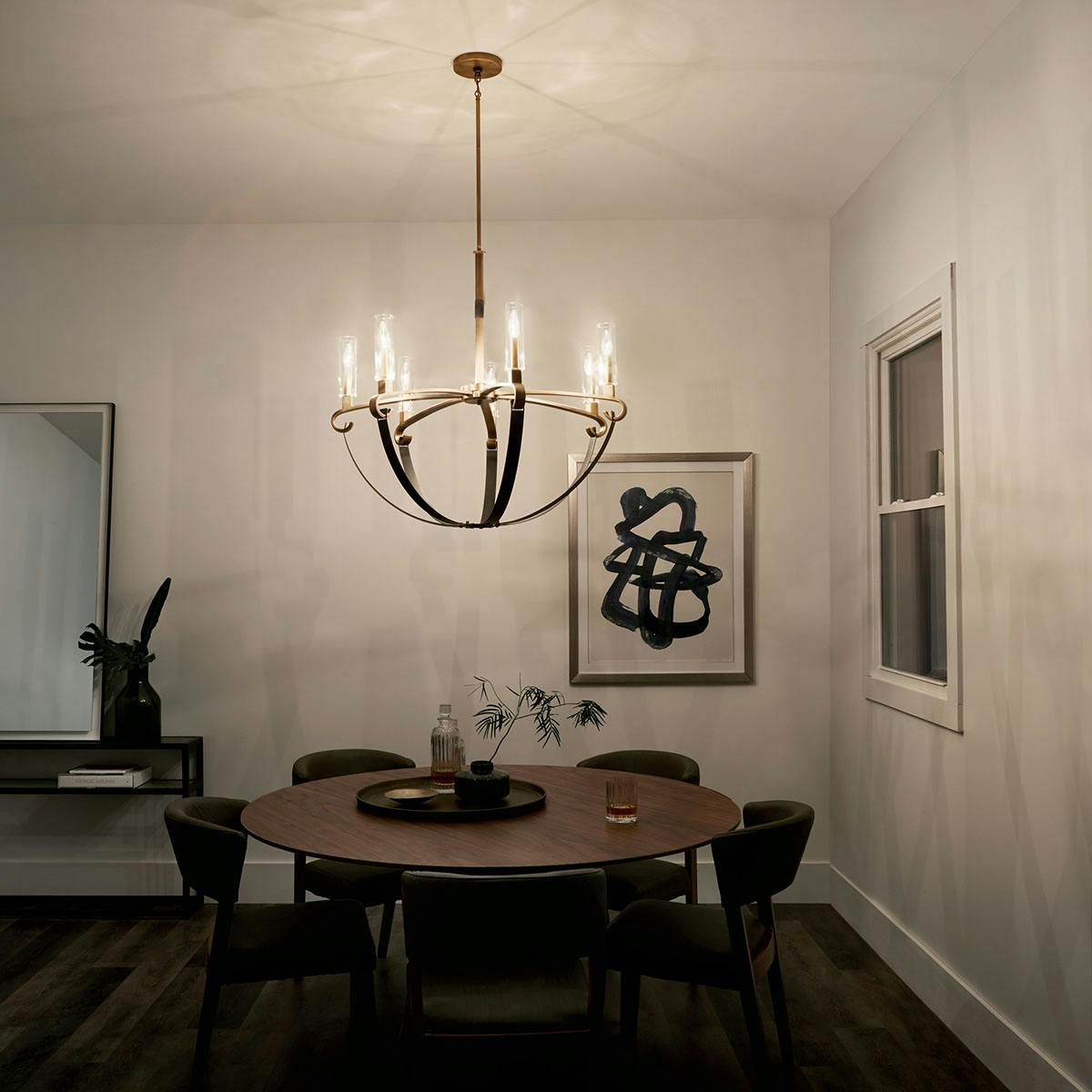 Night time dining room image featuring Artem chandelier 52016NBR
