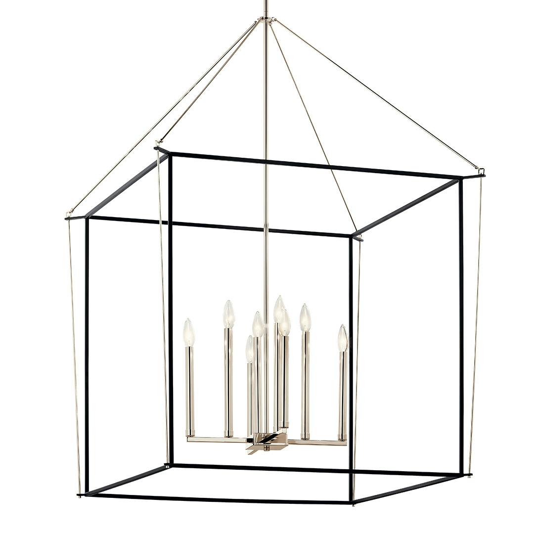 The Eisley 50 Inch 8 Light 2 Tier Foyer Pendant in Polished Nickel and Black on a white background