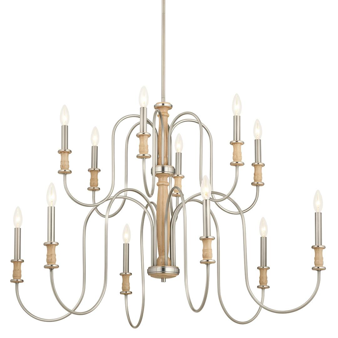 Karthe 12 Light Chandelier Beech and Brushed Nickel on a white background