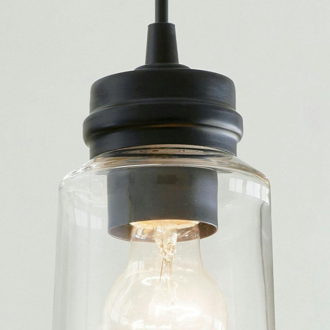 Close up view or the Jaylen 3 Light Cluster Pendant in Black