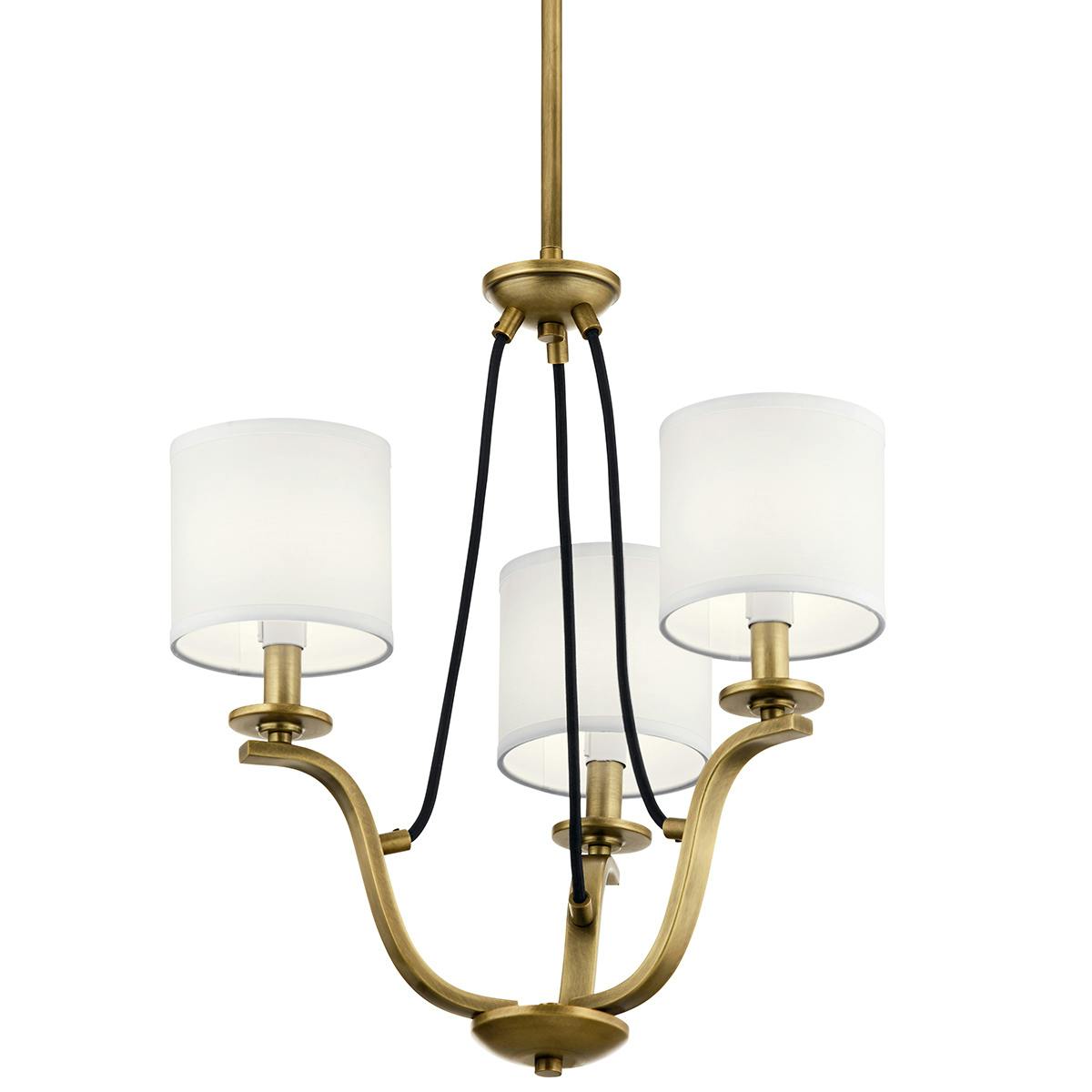Close up view of the Thisbe 18" 3 Light Mini Chandelier Brass on a white background