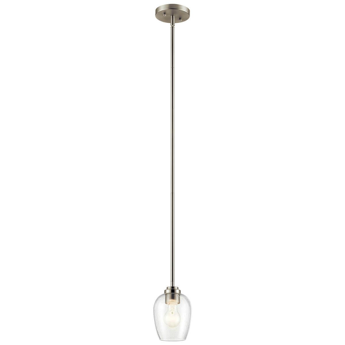 Valserrano 7.75" Mini Pendant with Clear Seeded Glass Nickel on a white background