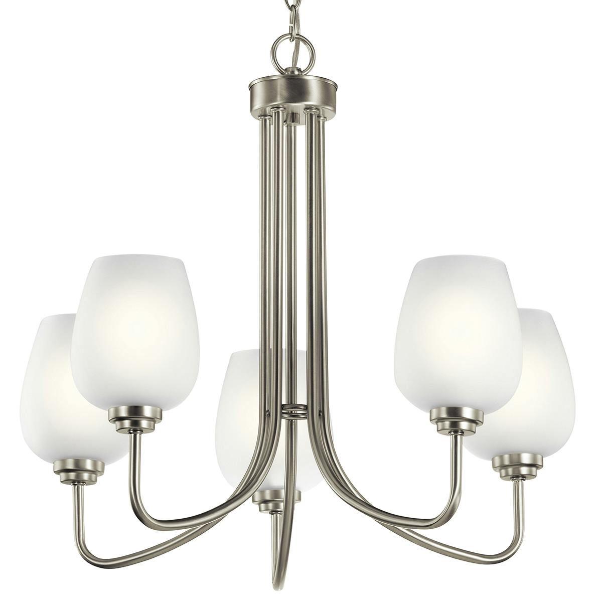 Close up view of the Valserrano 5 Light Nickel Chandelier on a white background