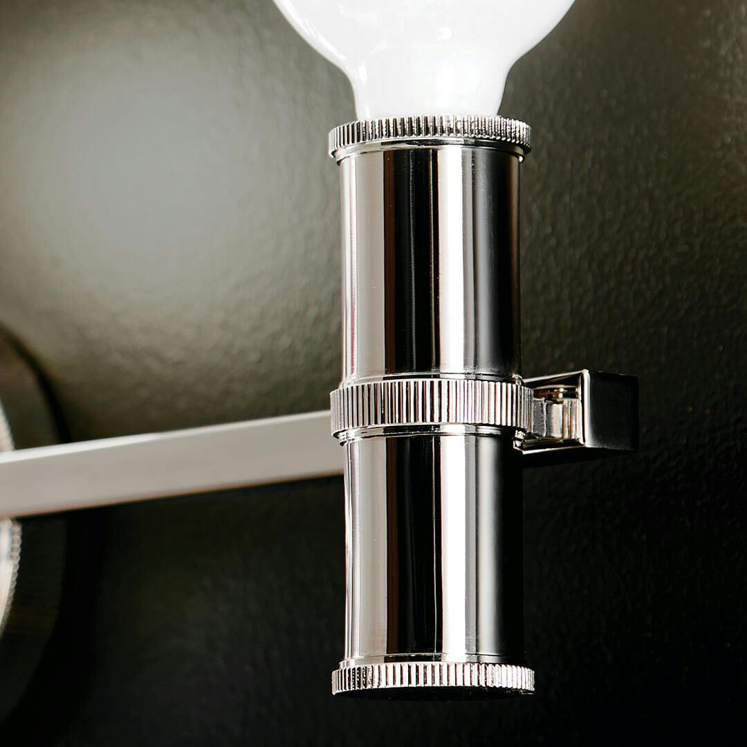 Close up of the Torche 24.25 Inch 3 Light Vanity in Polished Nickel