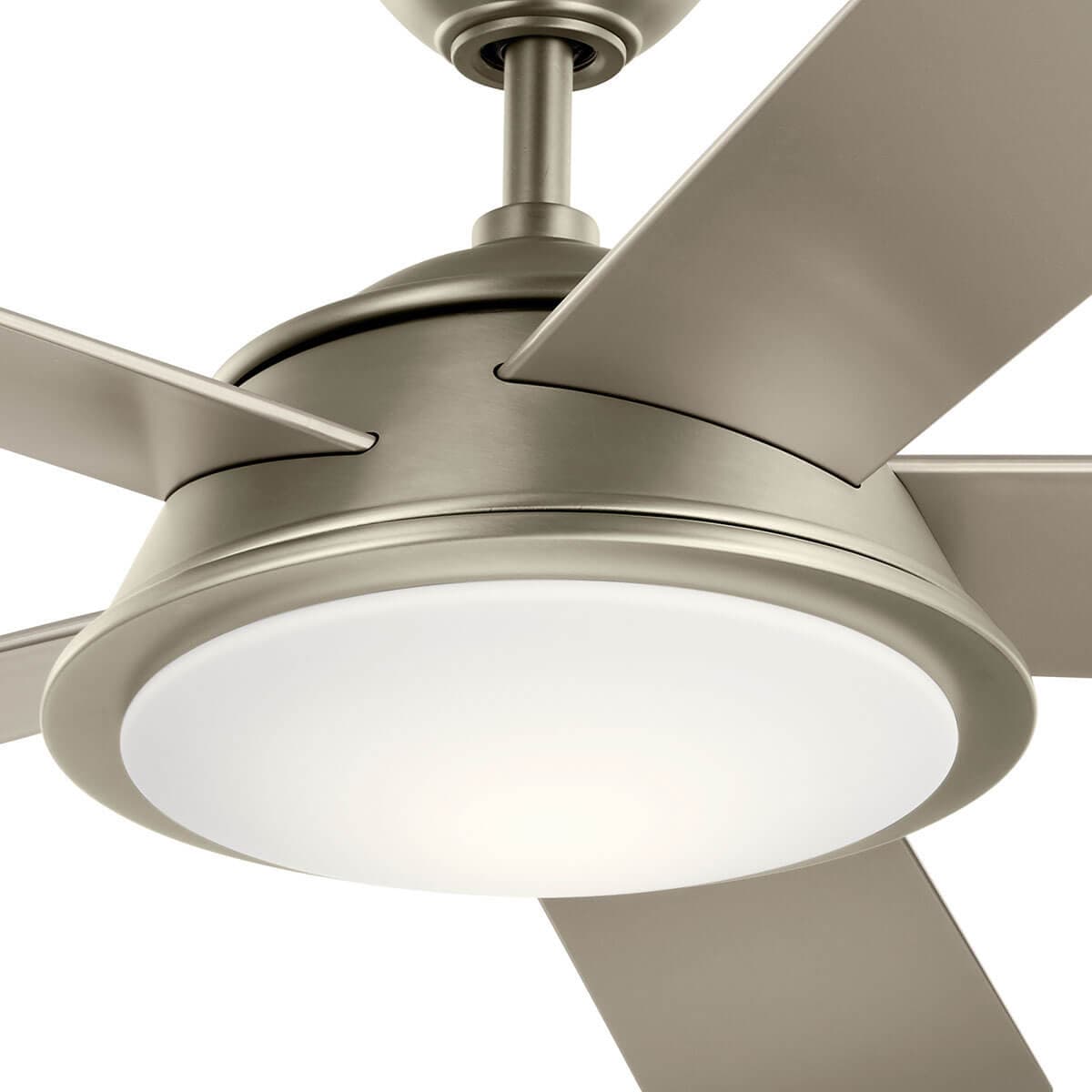 Close up view of the Verdi™ LED 56" Ceiling Fan Brushed Nickel on a white background