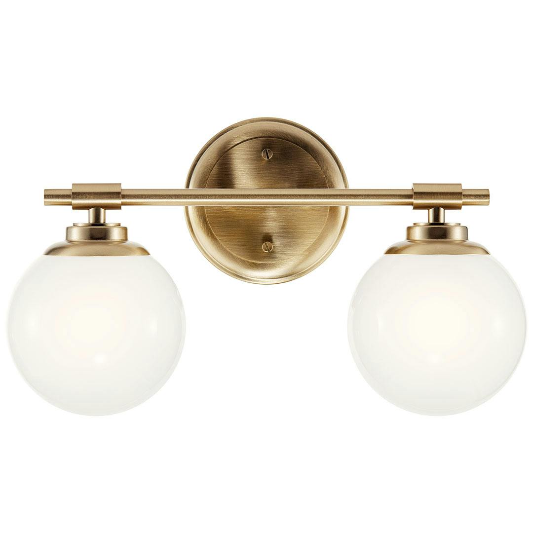 The Benno 14.75 Inch 2 Light Vanity Light with Opal Glass in Champagne Bronze mounted down on a white background