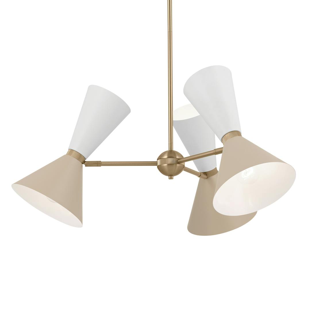 Phix 30.75 Inch 6 Light Chandelier in Champagne Bronze with Greige and White on a white background