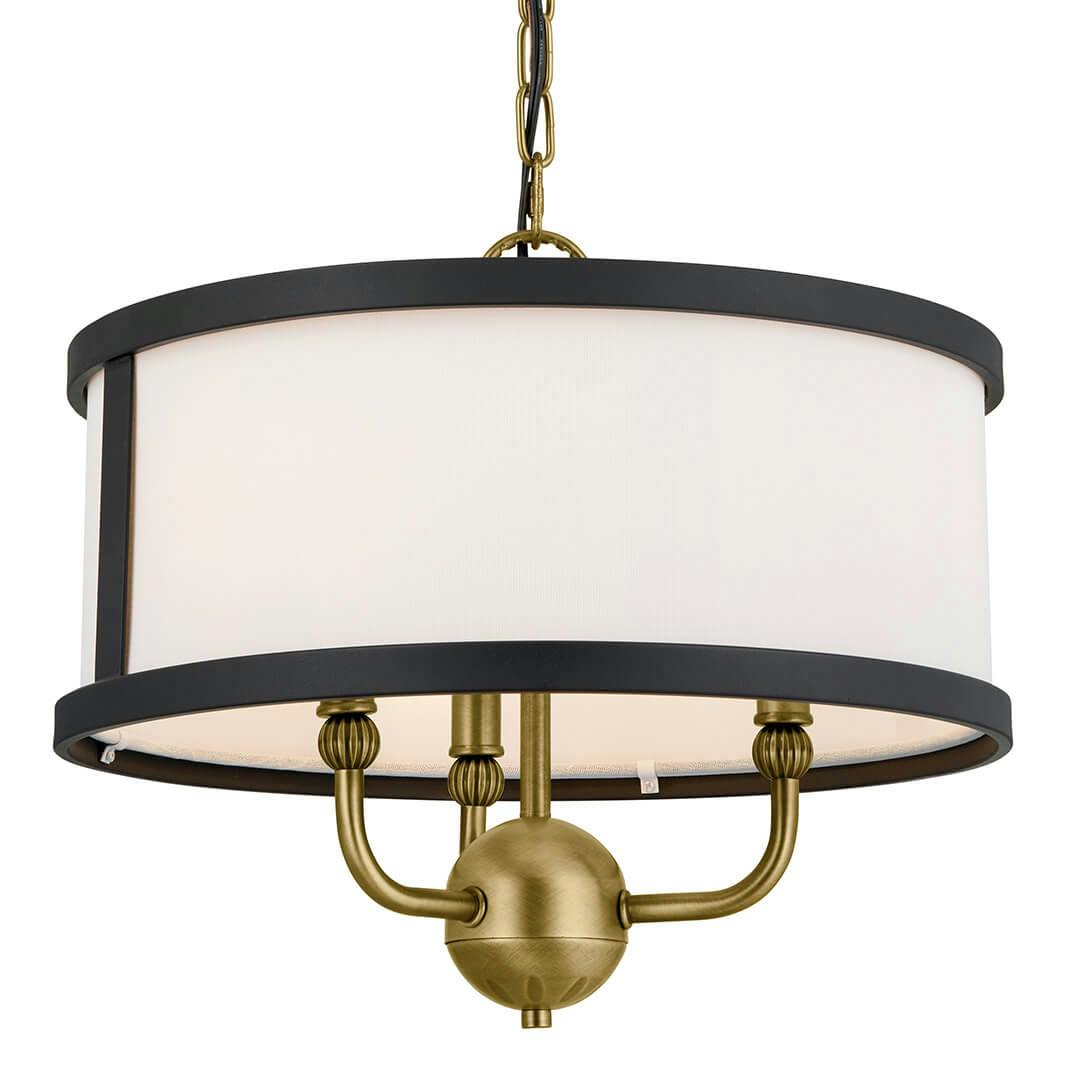 Heddle 3 Light Chandelier Natural Brass and Textured Black on a white background