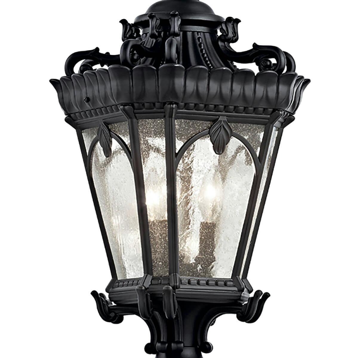Close up view of the Tournai 27" 3 Light Post Light Black on a white background