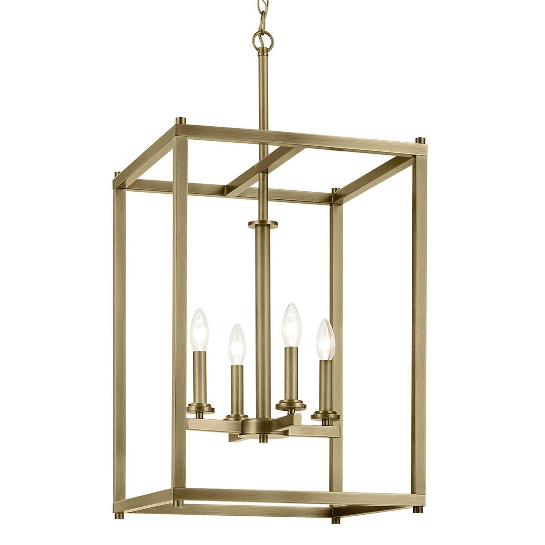 The Crosby 31" 4-Light Foyer Pendant with Clear Glass in Natural Brass on a white background