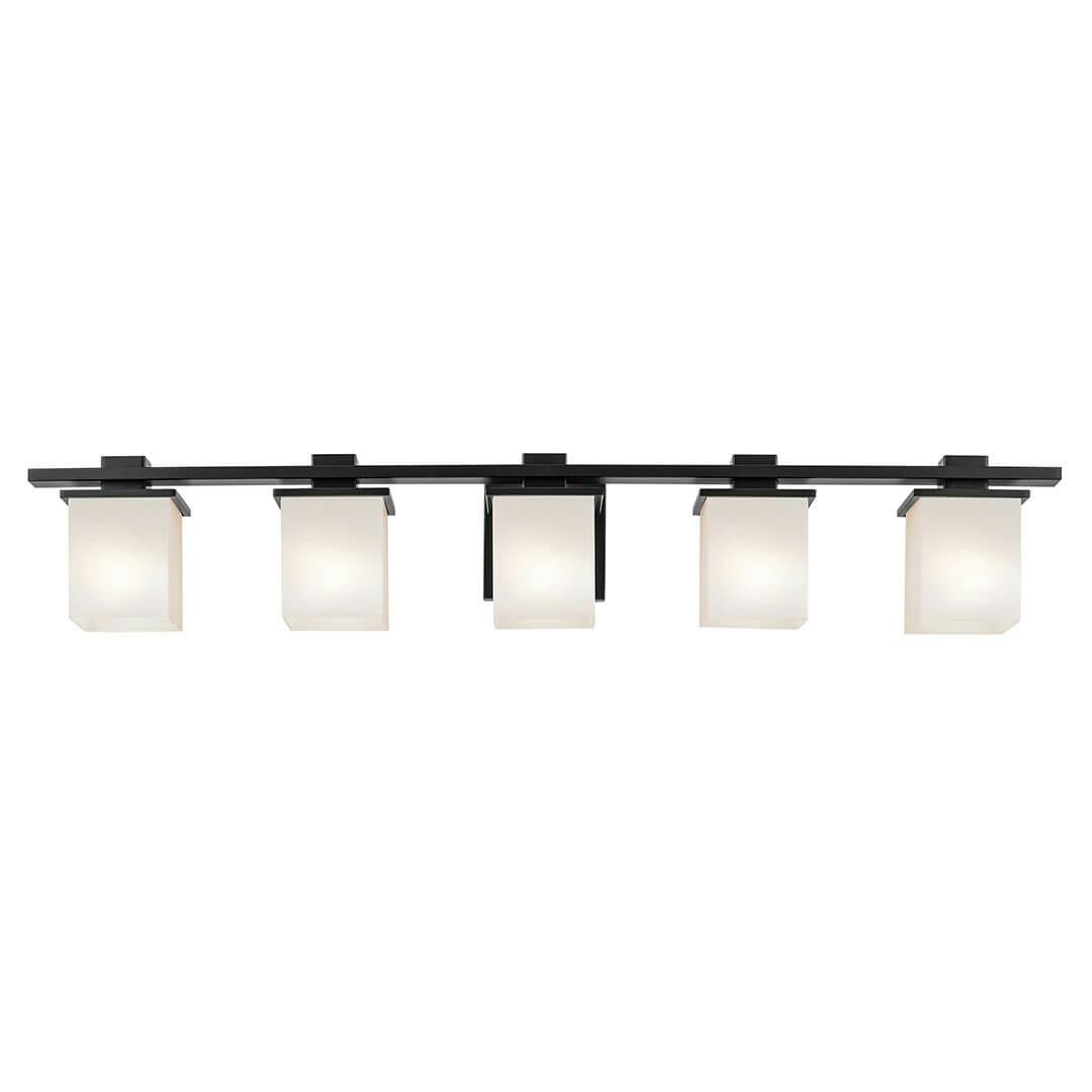 The Tully 40.25" 5-Light Vanity Light in Black mounted down on a white background