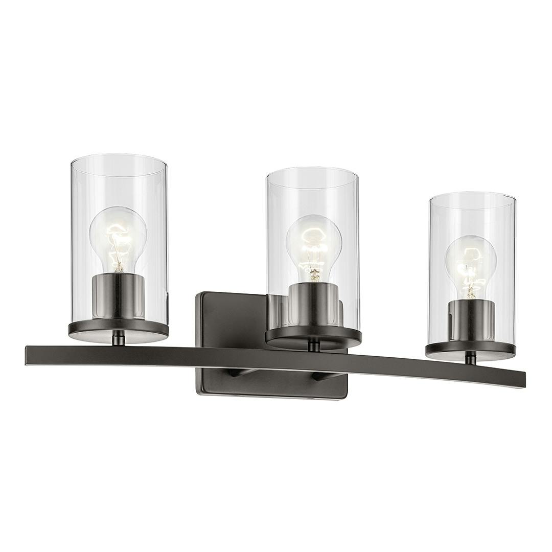 The Crosby 23" 3-Light Vanity Light with Clear Glass in Olde Bronze on a white background