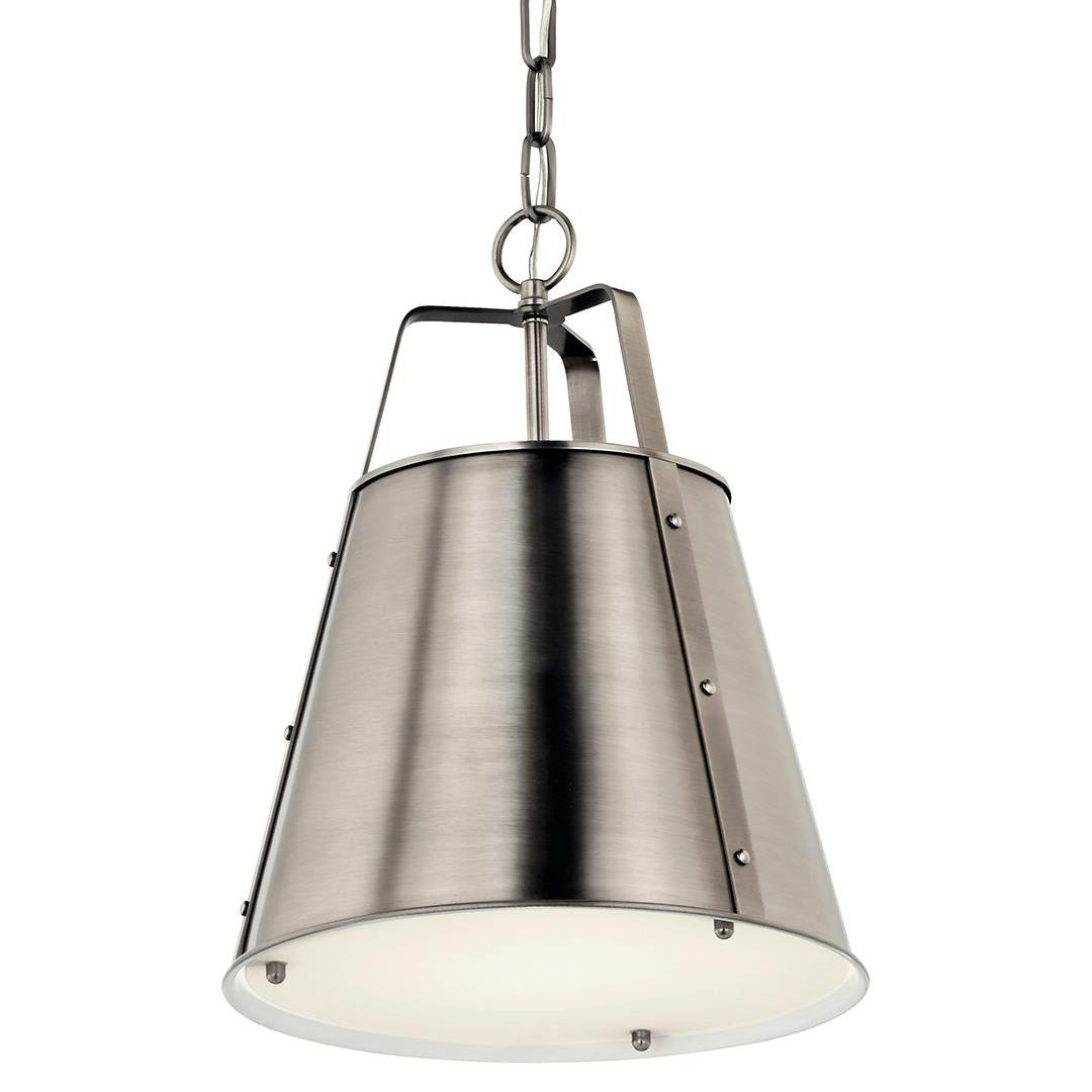The Etcher 13 Inch 1 Light Pendant with Etched Painted White Glass Diffuser in Classic Pewter on a white background