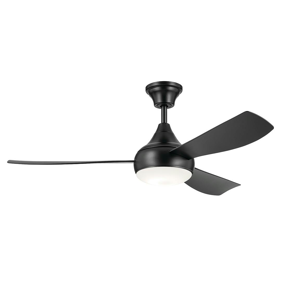The 54 Inch Ample Ceiling Fan with Satin Etched Cased Opal Glass in Satin Black with Satin Black Blades on a white background