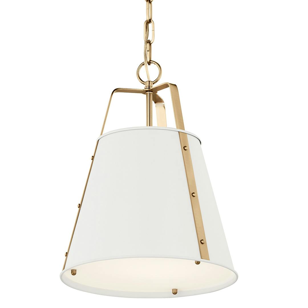 The Etcher 13 Inch 1 Light Pendant with Etched Painted White Glass Diffuser in White and Champagne Bronze on a white background