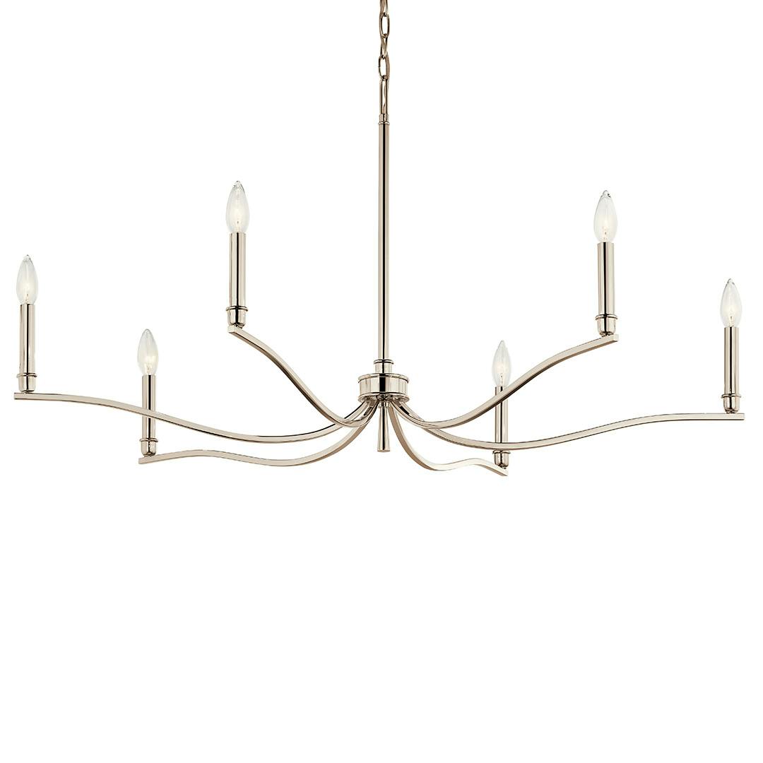 The Malene 42 Inch 6 Light Chandelier in Polished Nickel on a white background