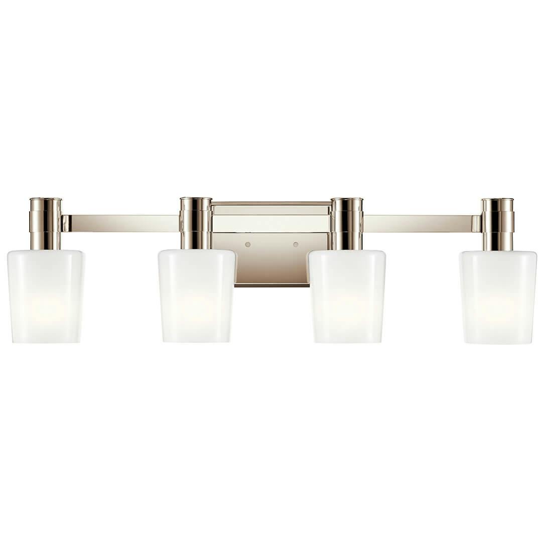 Front view of the Adani 30 Inch 4 Light Vanity Light with Opal Glass in Polished Nickel on a white background
