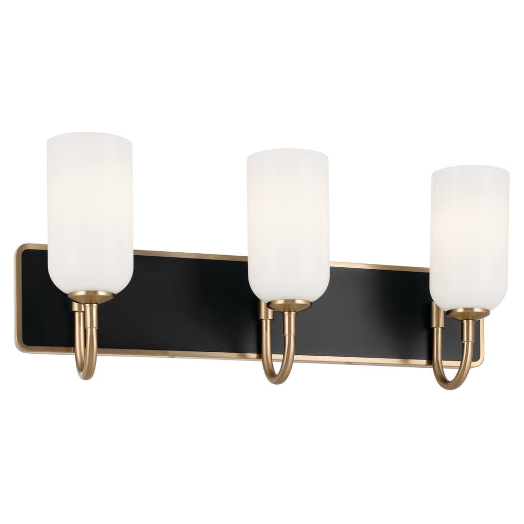 Solia 24 Inch 3 Light Vanity with Opal Glass in Champagne Bronze with Black on a white background