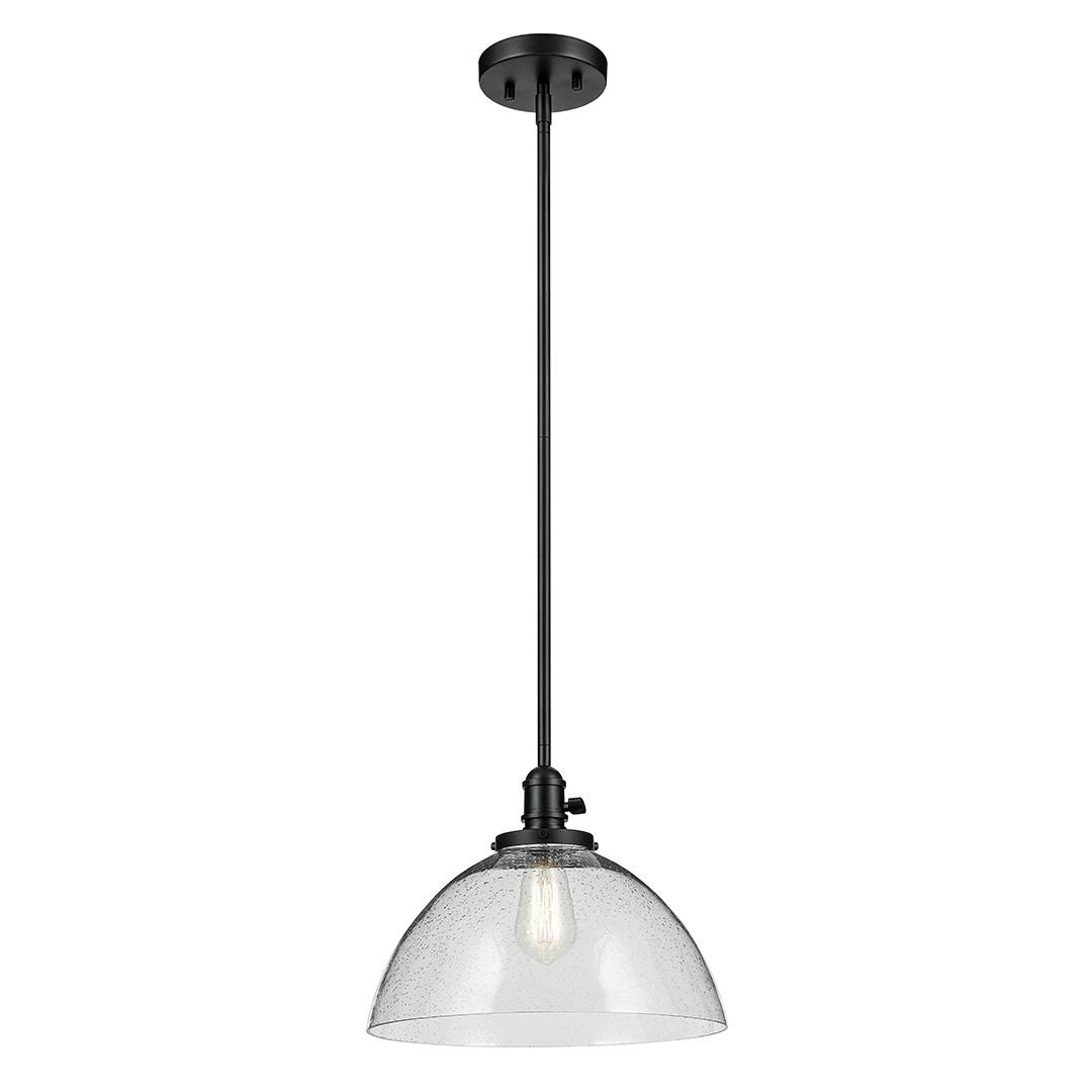 The Avery 11" 1-Light Dome Pendant with Clear Seeded Glass in Black on a white background