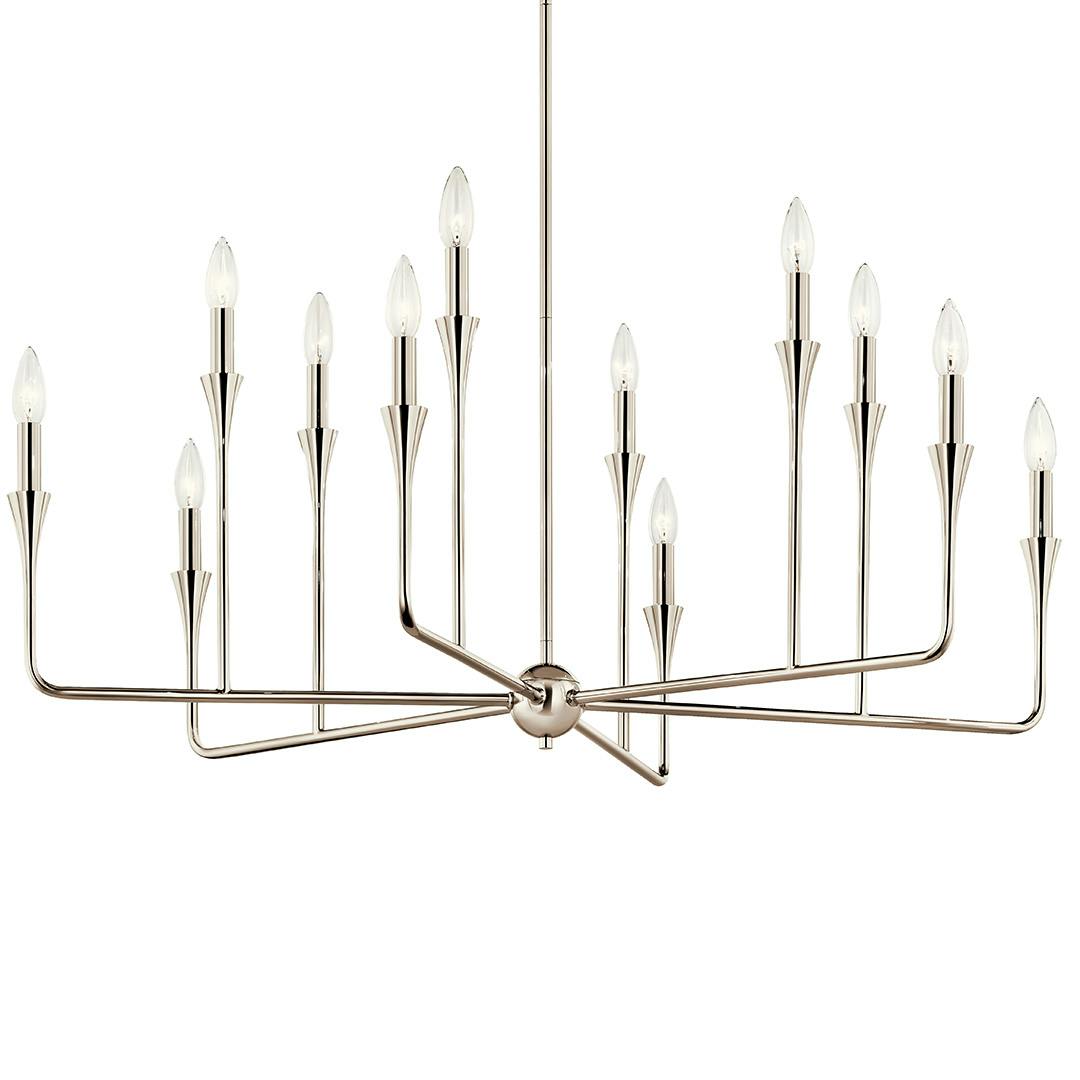 The Alvaro 39.75 Inch 12 Light Multi-Tier Chandelier in Polished Nickel on a white background