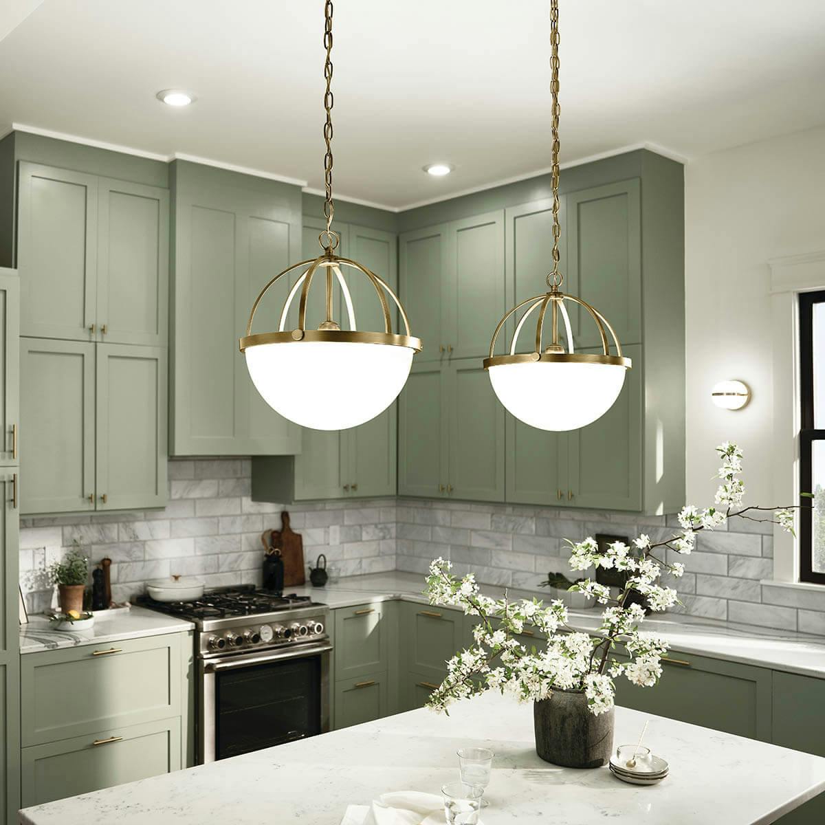 Day time Kitchen with Edmar™ 3 Light Pendant Natural Brass