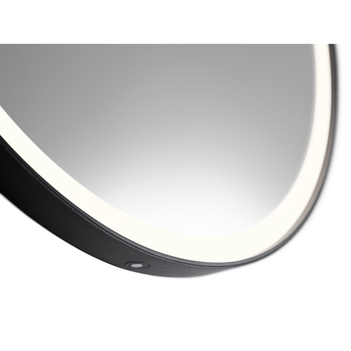 Close up view of the Martell LED Mirror in Matte Black on a white background