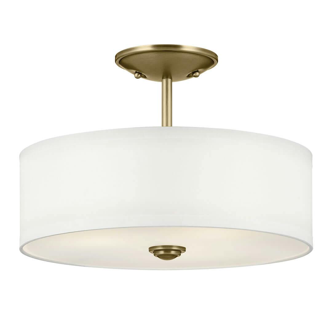 The Shailene 10" 3-Light Small Round Semi Flush in Natural Brass on a white background