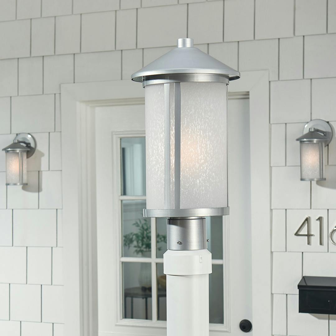 Day time Exterior with Lombard 17.25" 1 Light Post Lantern Brushed Aluminum