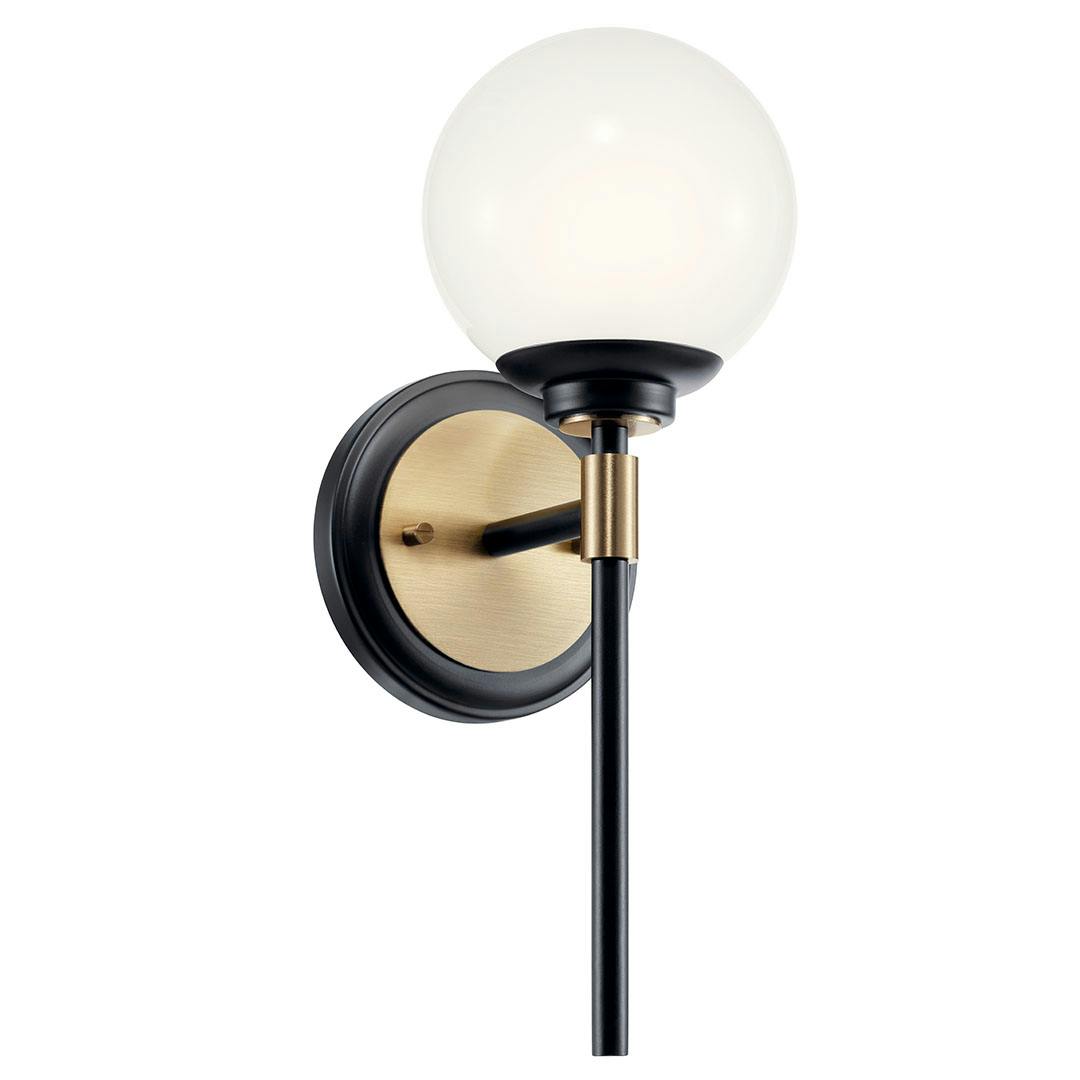 The Benno 13.75 Inch 1 Light Wall Sconce with Opal Glass in Black and Champagne Bronze on a white background