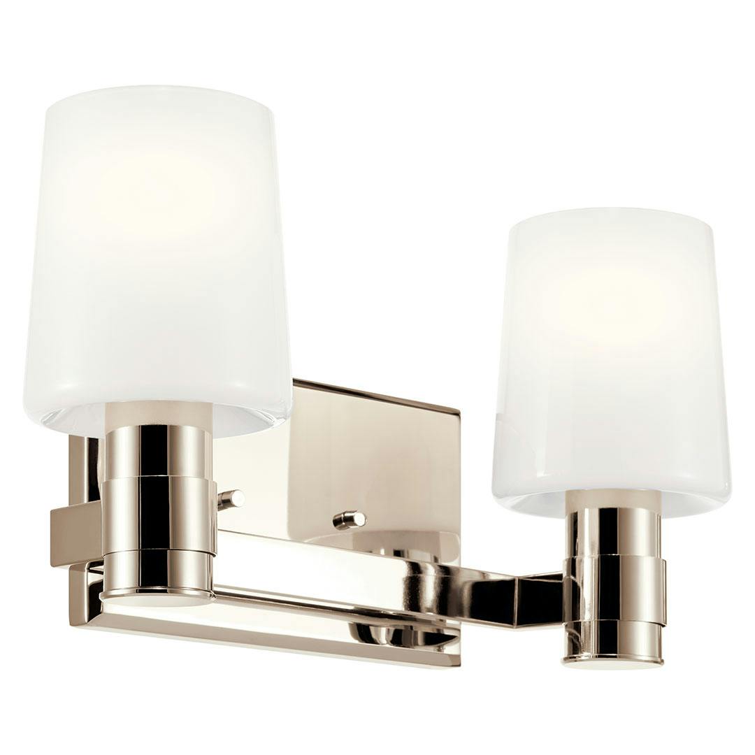 The Adani 14.5 Inch 2 Light Vanity Light with Opal Glass in Polished Nickel on a white background