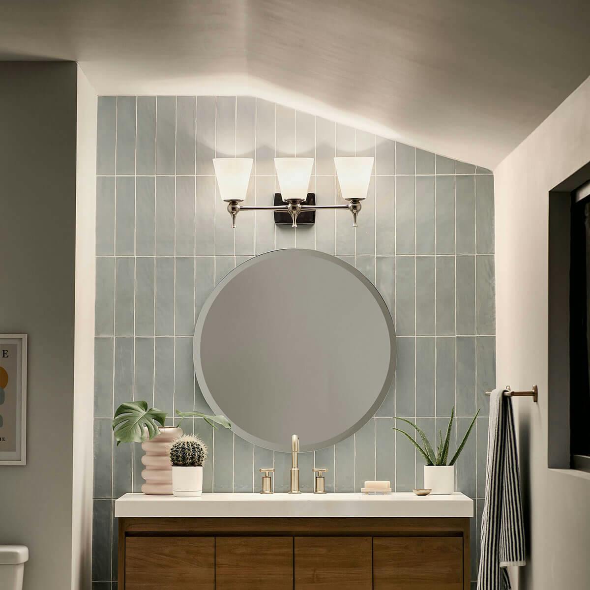 Night time Bathroom image featuring Cosabella vanity light 55092PN