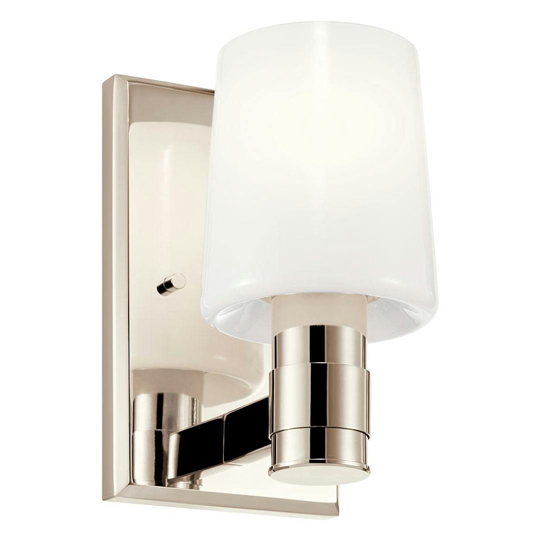 The Adani 8.5 Inch 1 Light Vanity Light with Opal Glass in Polished Nickel on a white background