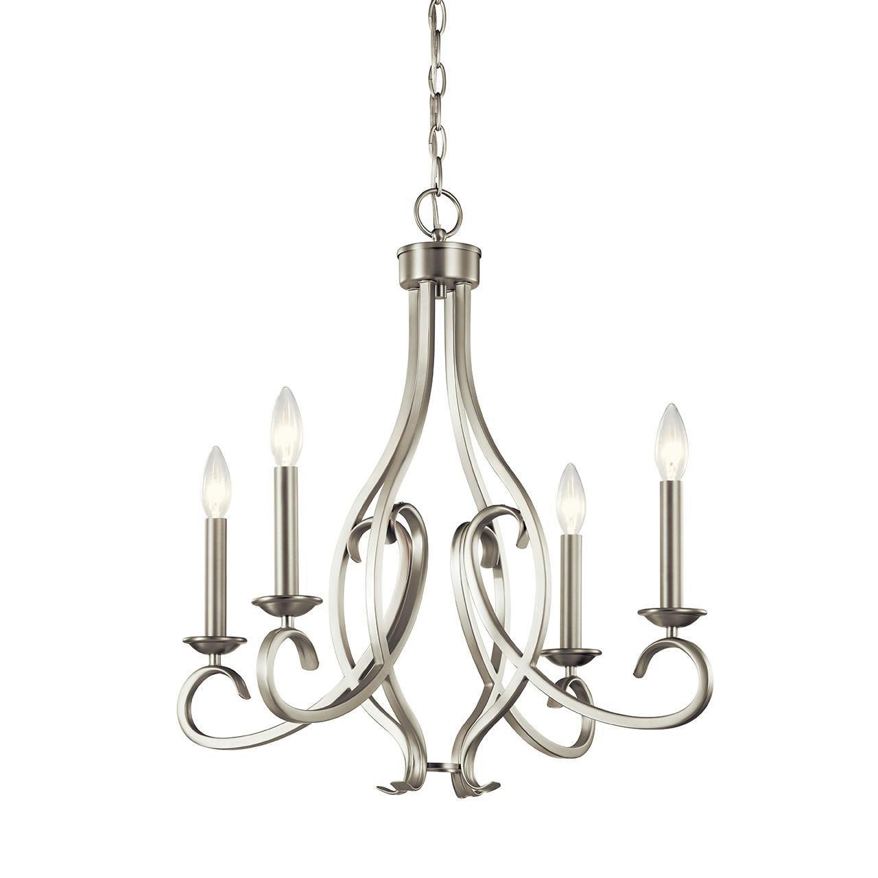 Ania 4 Light Chandelier Brushed Nickel without the canopy on a white background