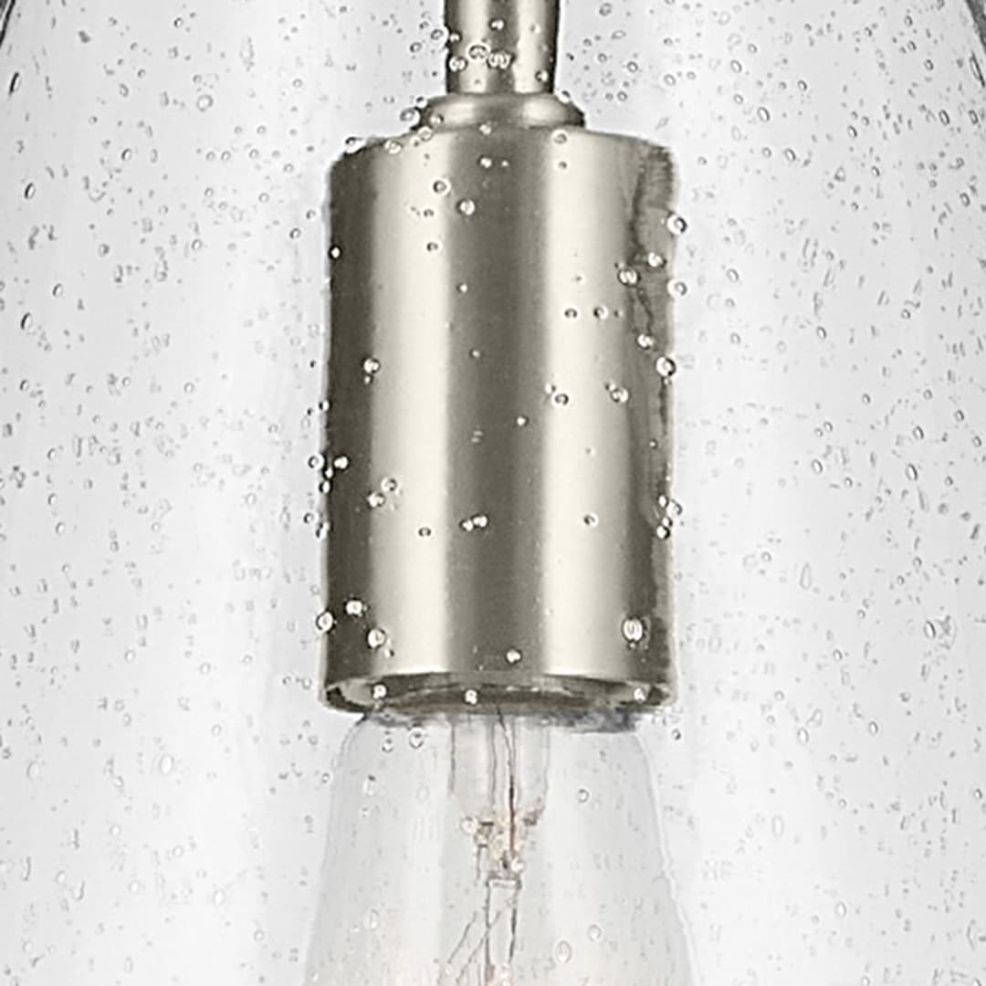 Close-up The Everly 15.25" 1-Light Cone Pendant with Clear Seeded Glass in Brushed Nickel on a white background