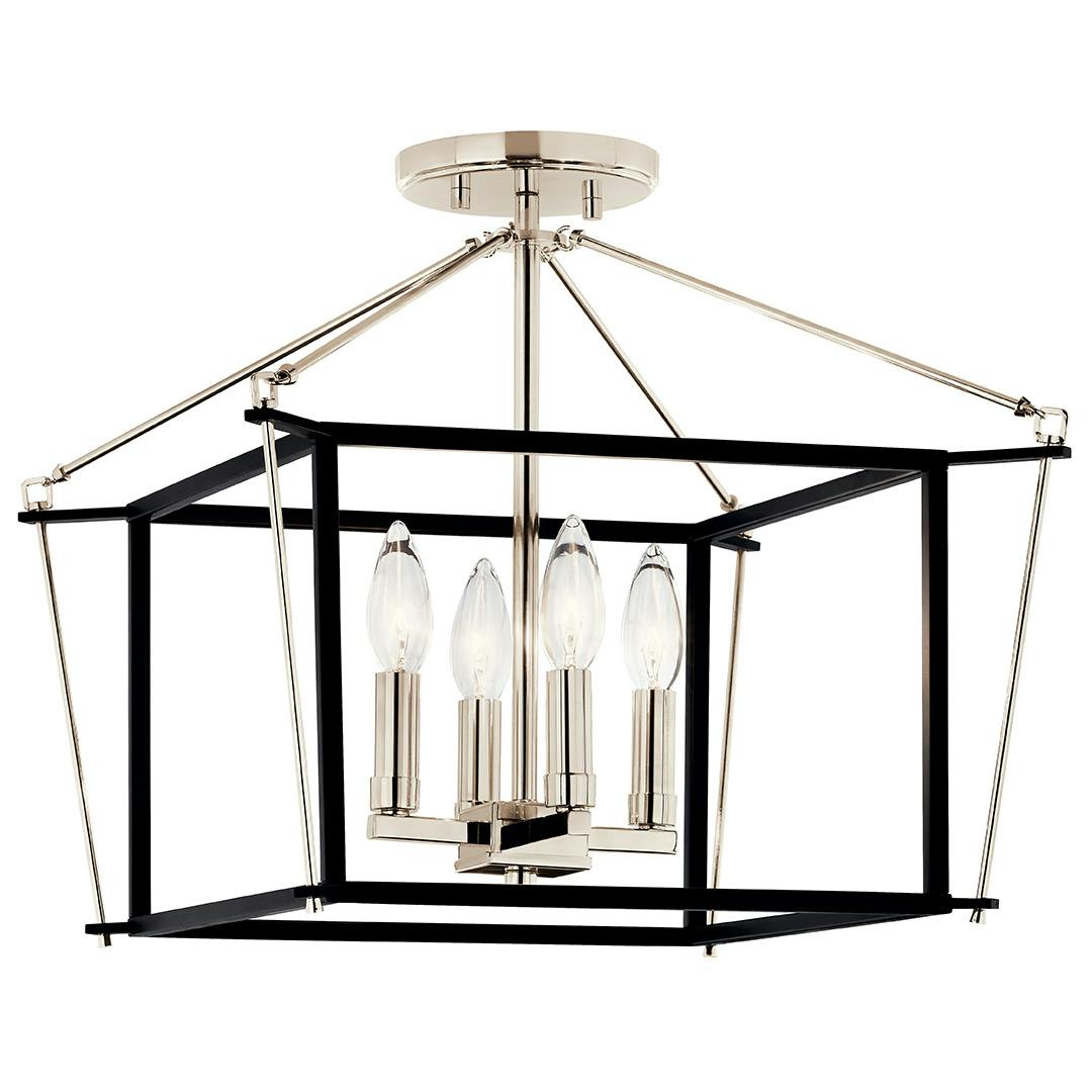 The Eisley 14 Inch 4 Light Semi Flush Mount in Polished Nickel and Black on a white background