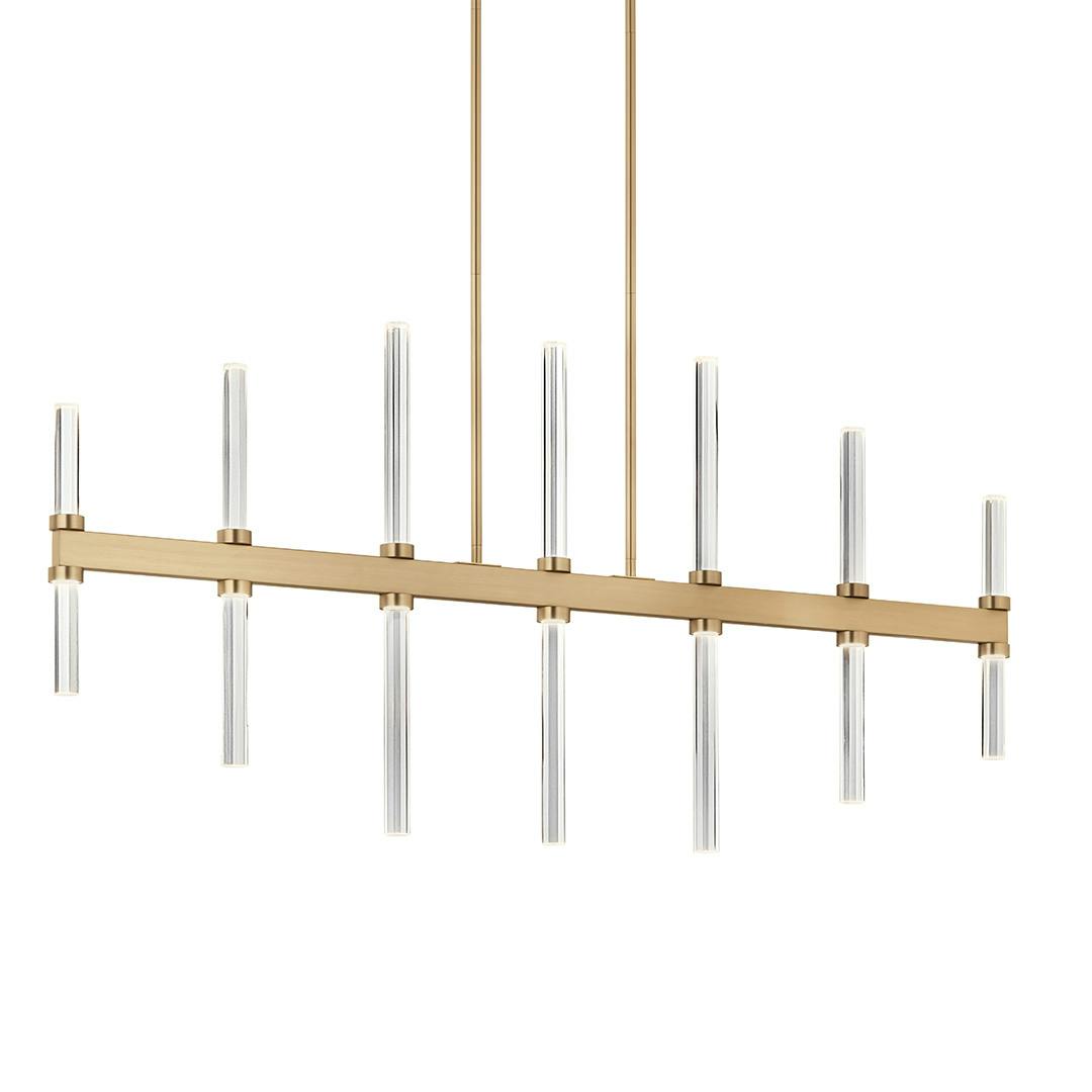 The Sycara 48.25 Inch 14 Light LED Linear Chandelier with Faceted Crystal in Champagne Bronze on a white background