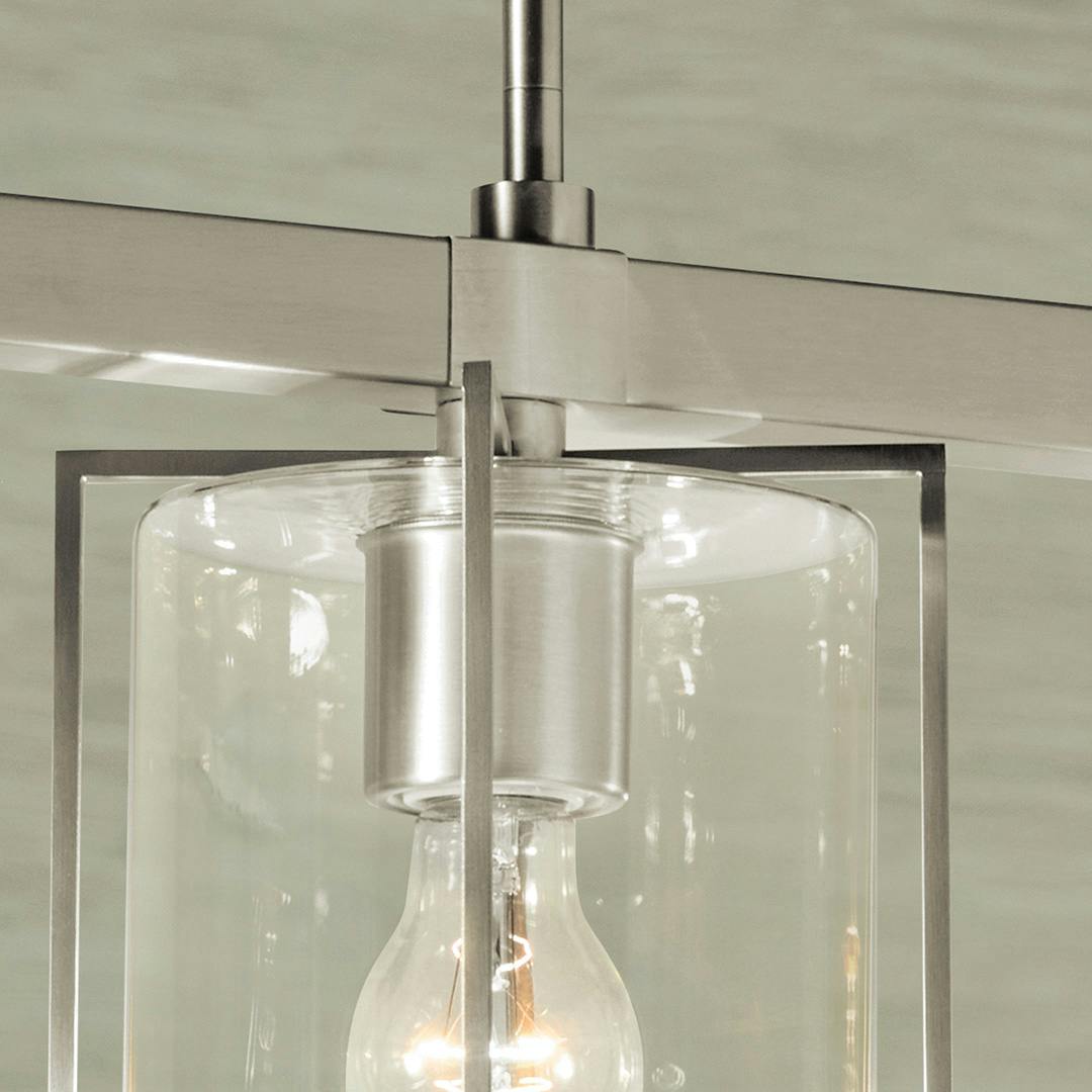 Close up view of the Birk 4 Light Linear Chandelier in Brushed Nickel