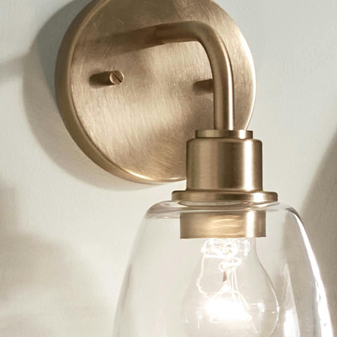Day time bathroom with Meller 11.2.5 Inch 1 Light Wall Sconce with Clear Glass in Champagne Bronze