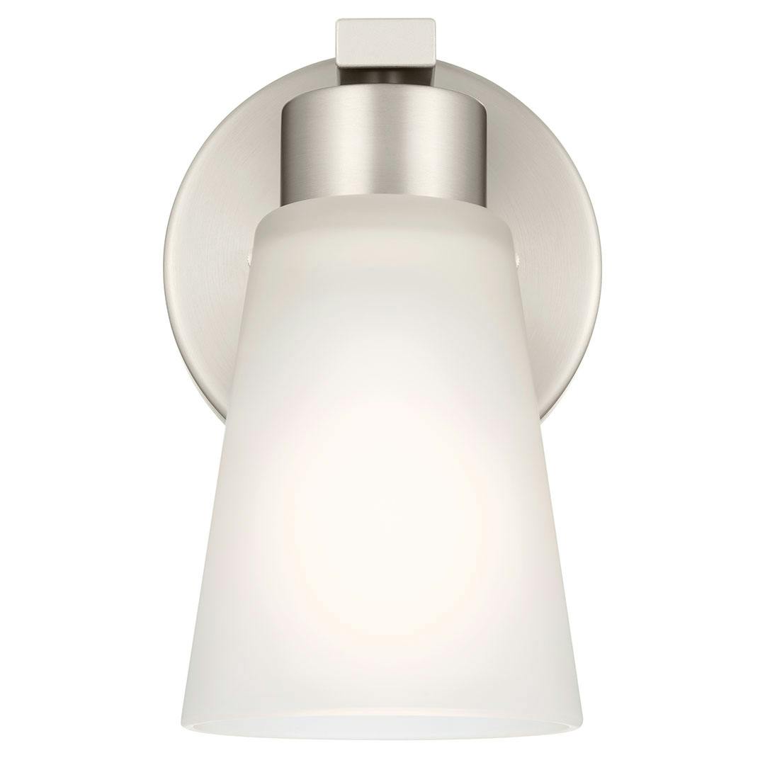 Front view of the Stamos 4.25" Wall Sconce Brushed Nickel on a white background
