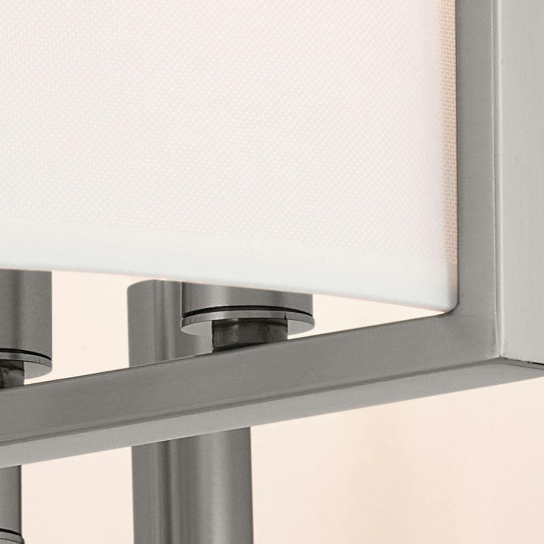 Close up of the Malen 20 Inch 8 Light Semi-Flush with White Fabric Shade in Classic Pewter
