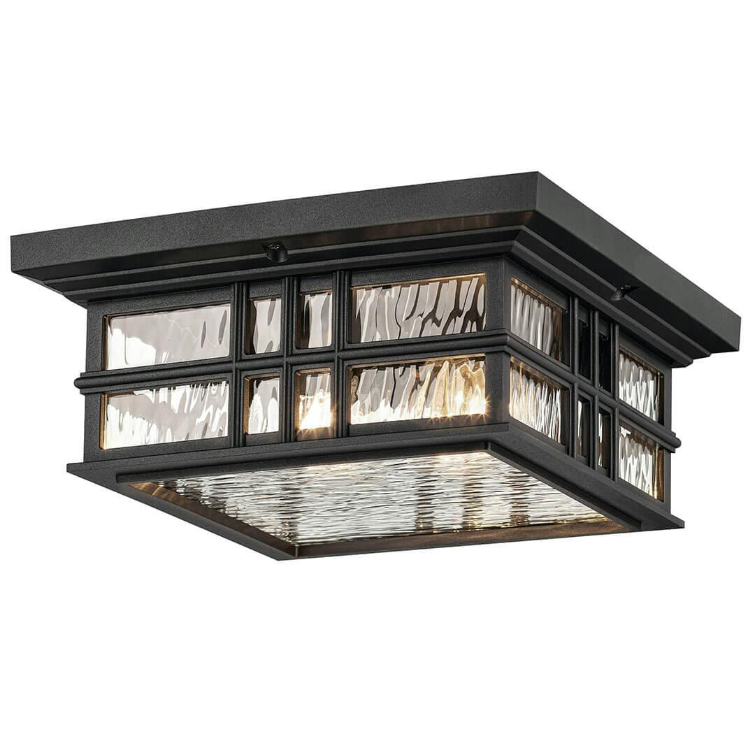 The Beacon Square 12" 2-Light Outdoor Ceiling Light in Textured Black on a white background