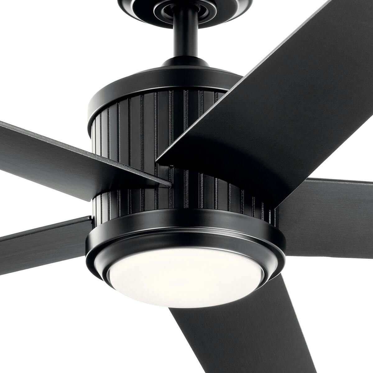 Close up view of the 56” Brahm LED Ceiling Fan in Satin Black  on a white background