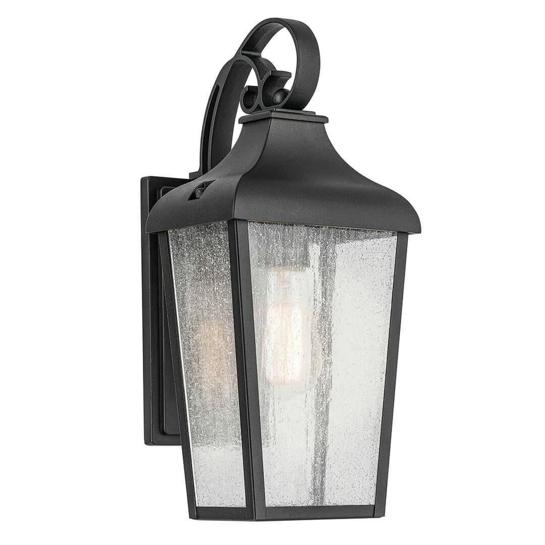 The Forestdale 14.75" 1-Light Outdoor Wall Light in Textured Black on a white background