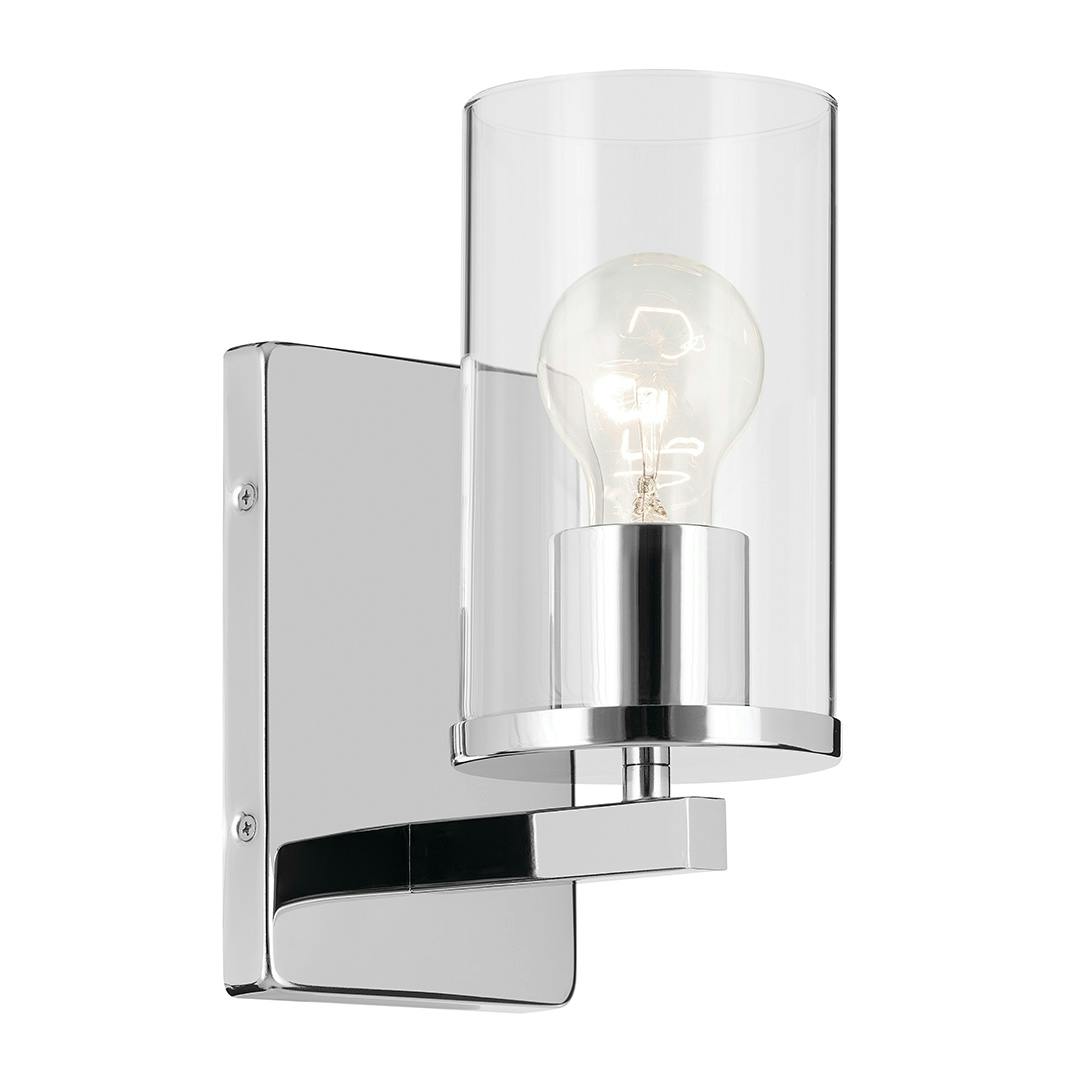 The Crosby 4.5" 1-Light Wall Sconce with Clear Glass in Chrome on a white background