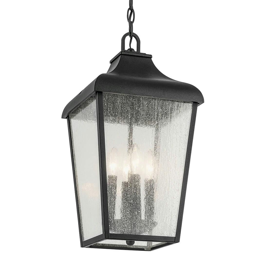 The Forestdale 4-Light Outdoor Pendant in Textured Black on a white background