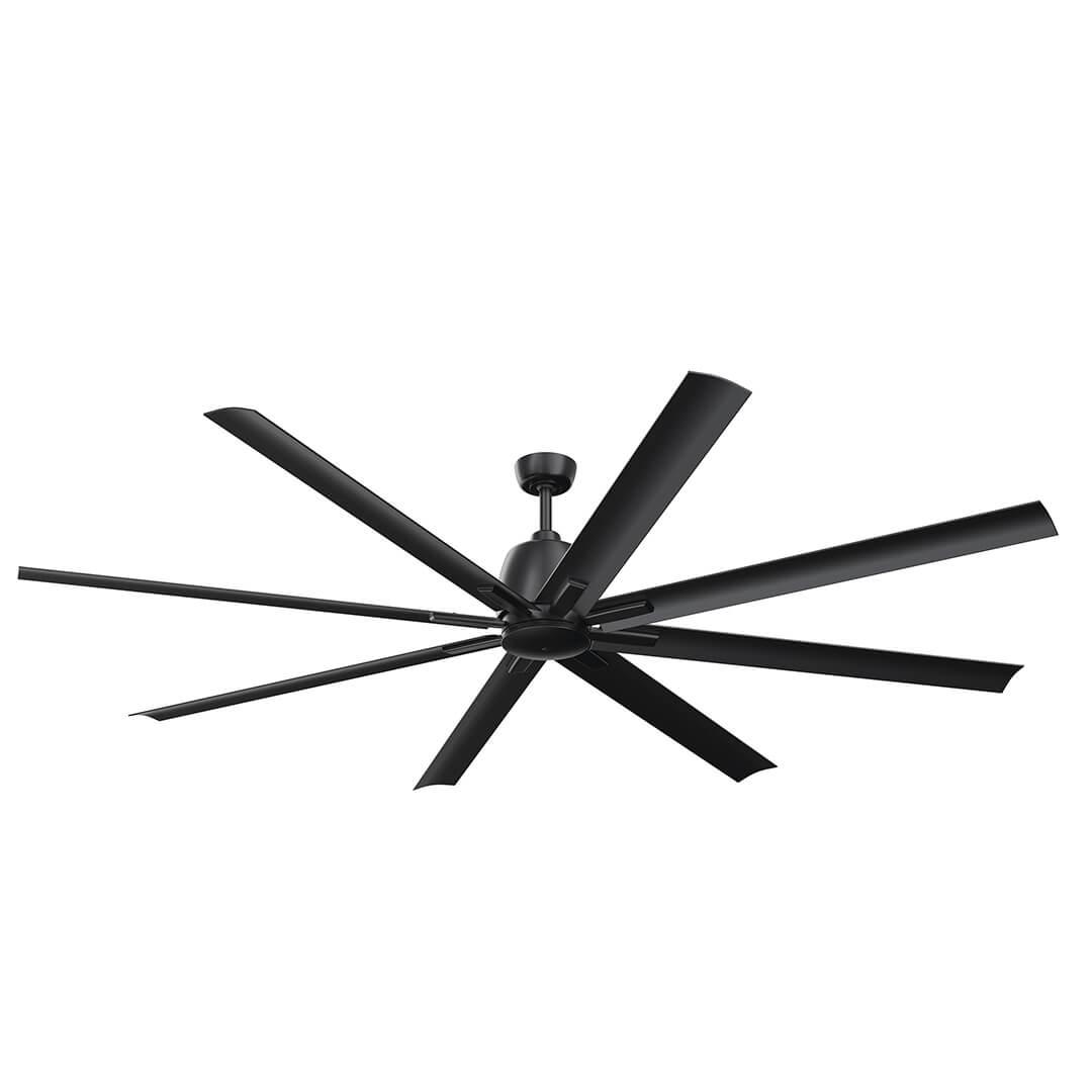 The 84" Breda 8 Blade Ceiling Fan in Brushed Nickel with Satin Black Blades on a white background