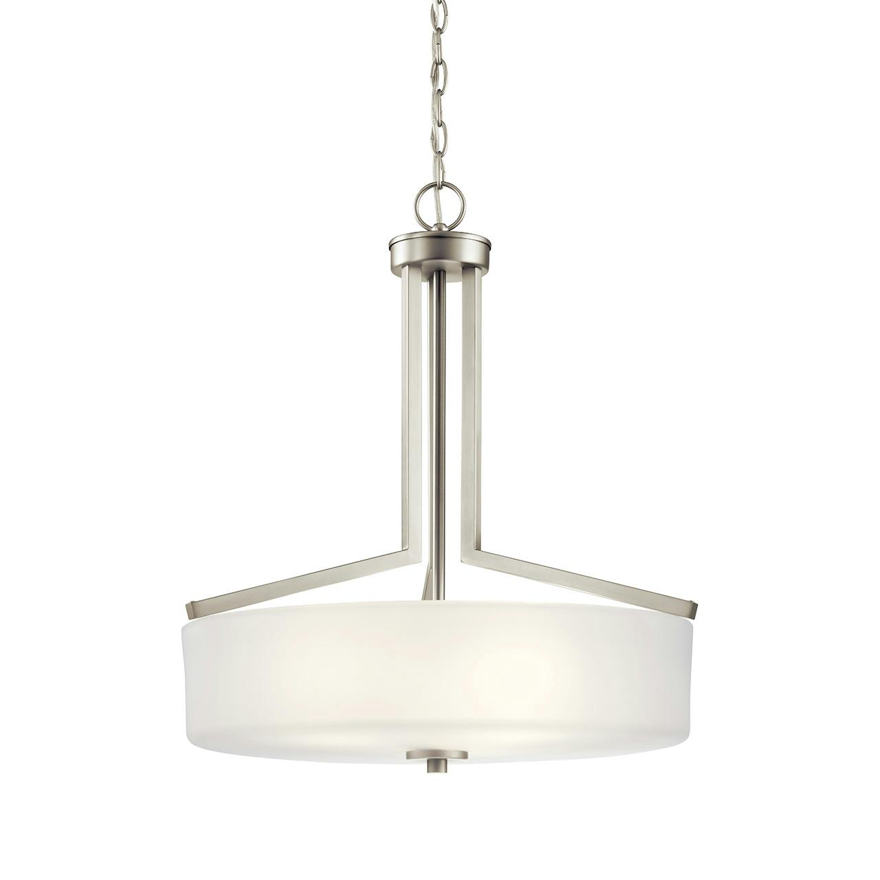 Skagos™ 3 Light Pendant Brushed Nickel without the canopy on a white background
