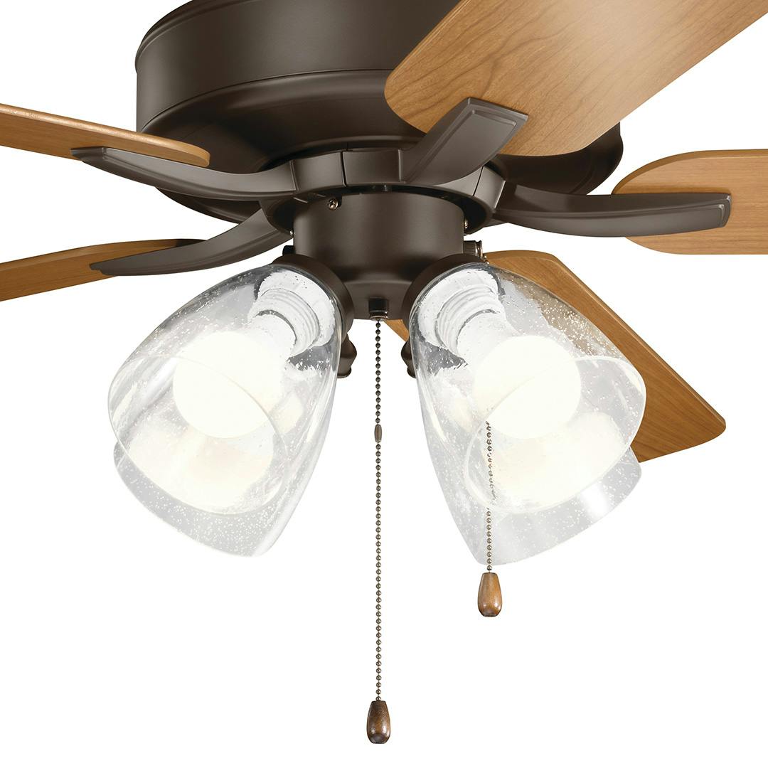 Basics Pro Premier Ceiling Fan 52" with 5 Satin Natural Bronze finish Blades with light at 3000K on white background